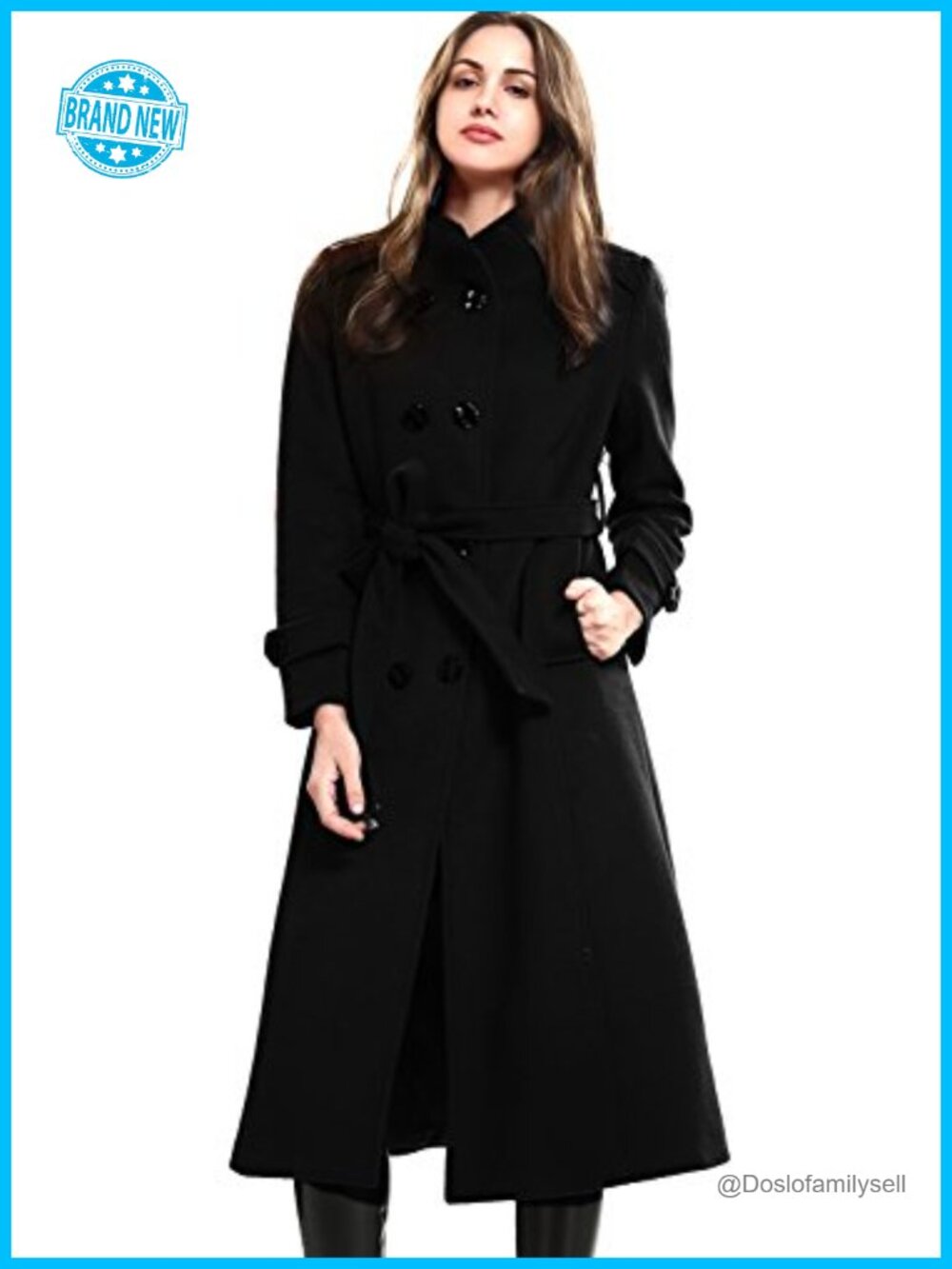 Wool Trench Coat Double Breasted Belted Winter Jacket